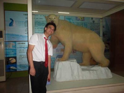 yufeng with polar bear statue