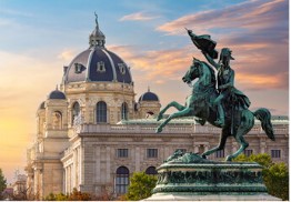 Picture of Archduke Karl Hapsburg on the Heldenplatz with the Hofburg Palace in background. (Vienna, Austria)