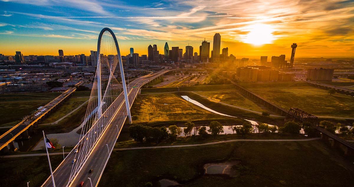 Dallas skyline with sunset