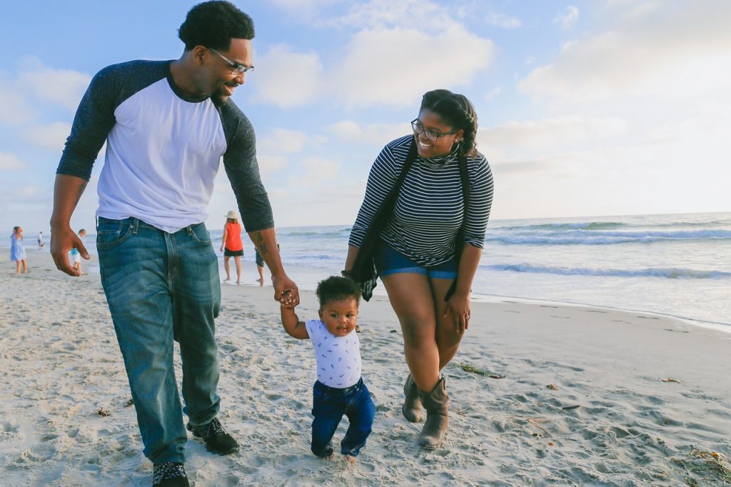 African American family on the beach 