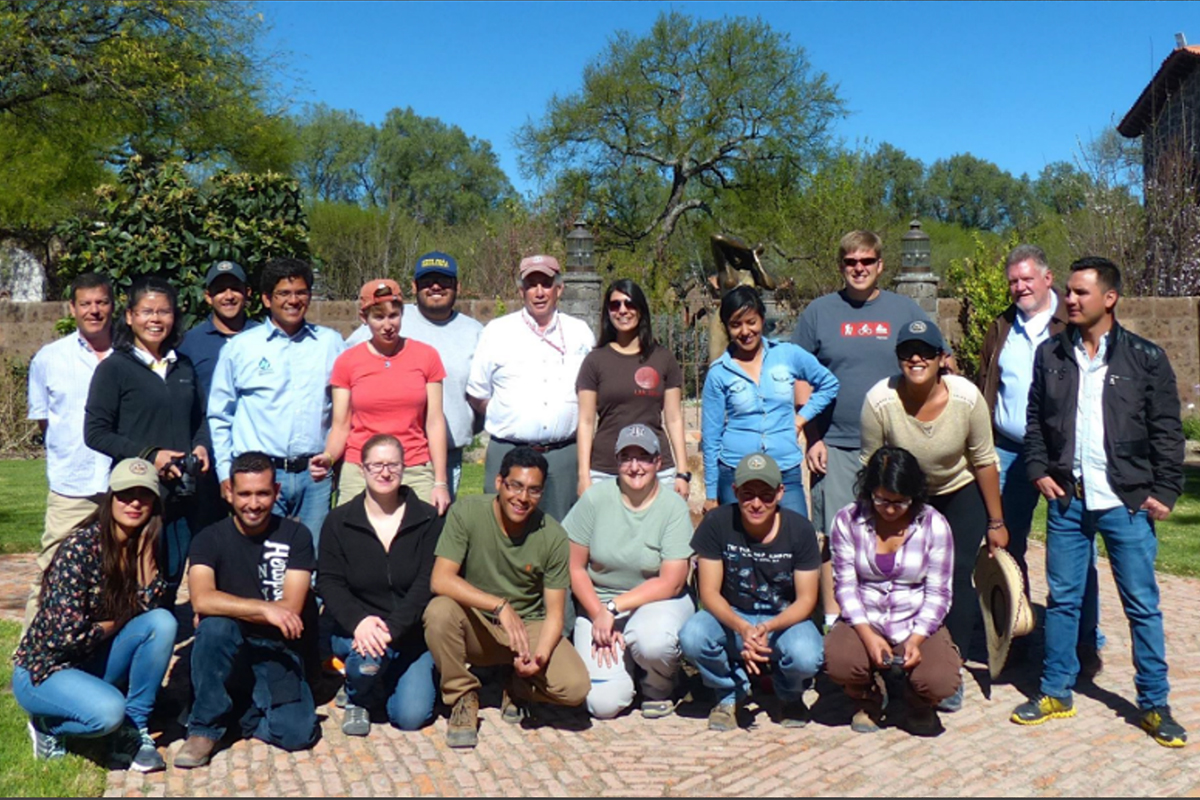 Horacio Hernandez, professor in geomatic engineering at University of Guanajuato, teaching students field methods for measuring surface water fluxes in an ephemeral stream in Guanajuato in 2014. 