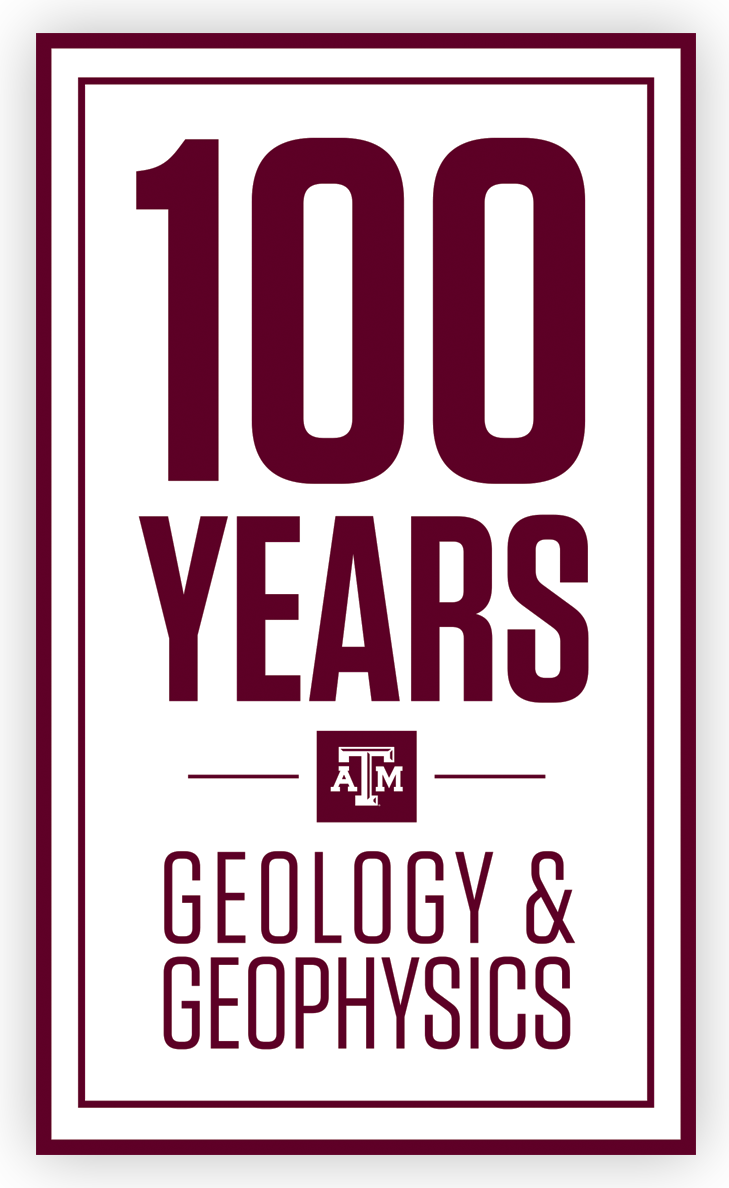 Graphic promoting 100 years of geology and geophysics at Texas A&amp;M University