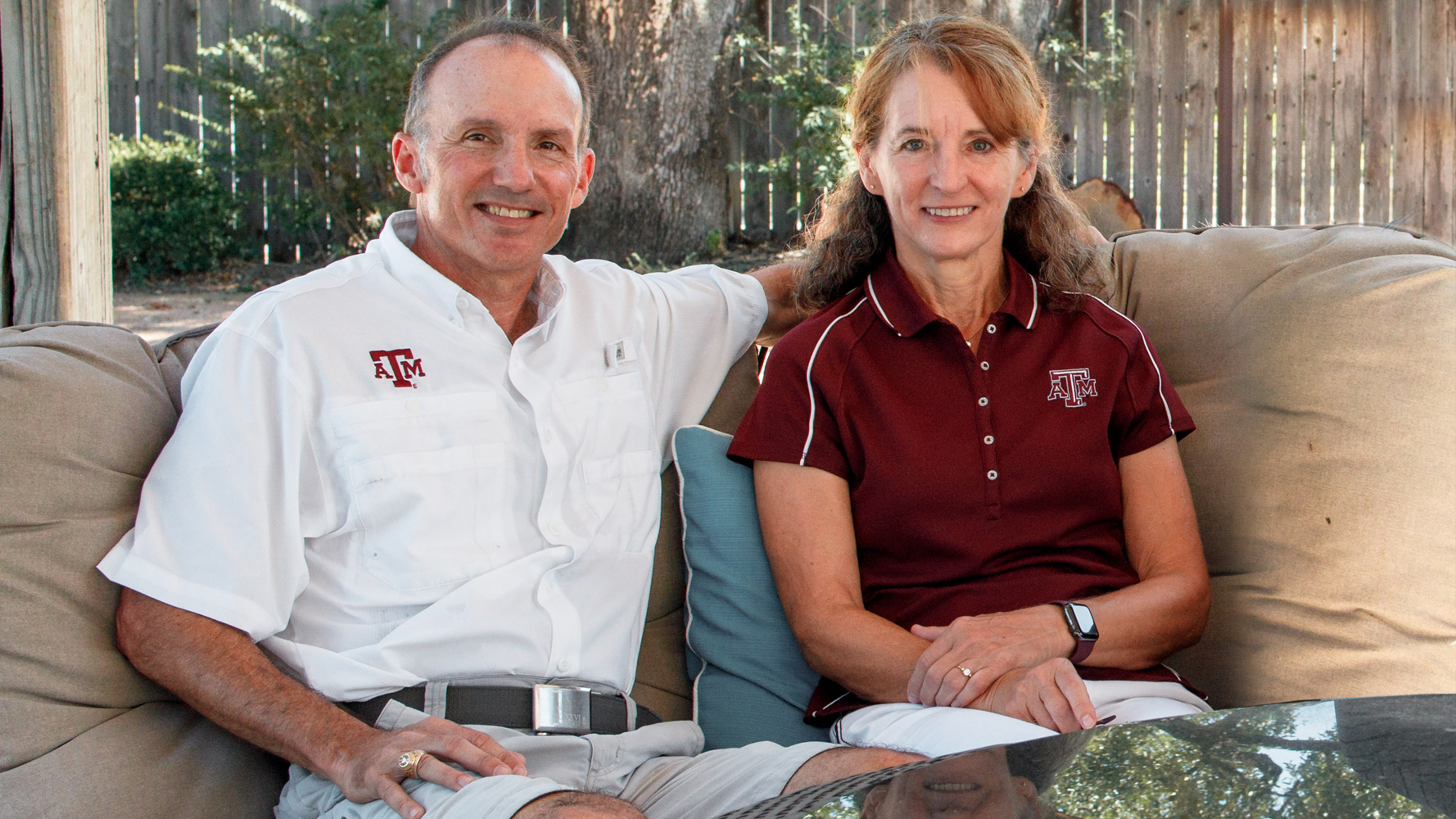 Kerry'85 (left) and Angela Stein'85 at their  home. Photo courtesy of the Texas A&amp;M University Foundation.