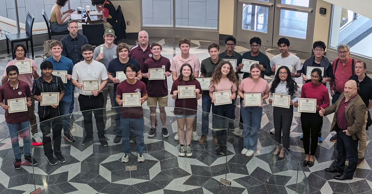 Group photograph of the students who participated in the Texas A&M University Department of Physics and Astronomy's Spring 2024 Physics 206 Challenge Exam along with their instructors