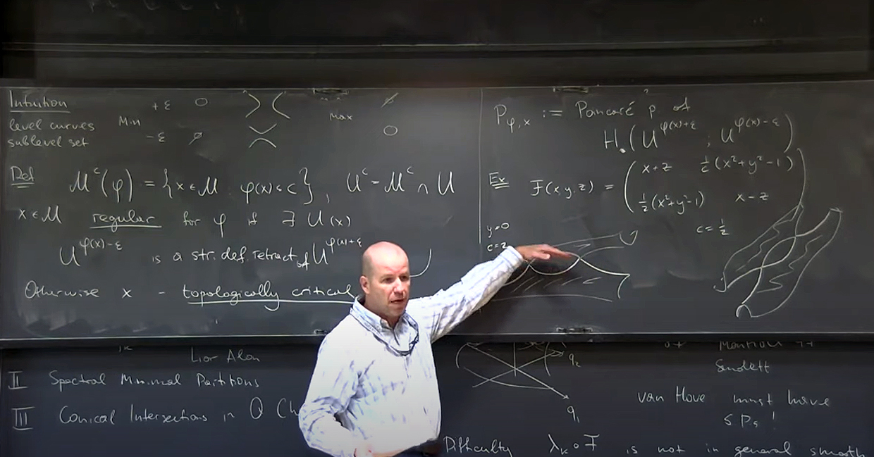 Texas A&amp;M University mathematician Gregory Berkolaiko stands at a chalkboard filled with mathematical formulas