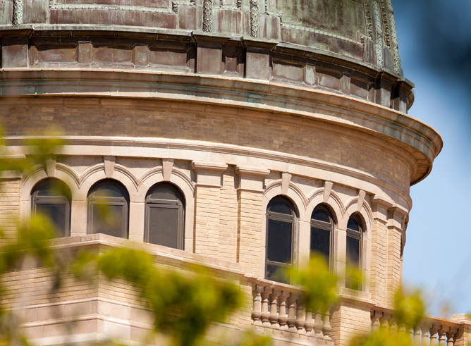 Close up of the dome of the Academic Building on the Texas A&M University campus