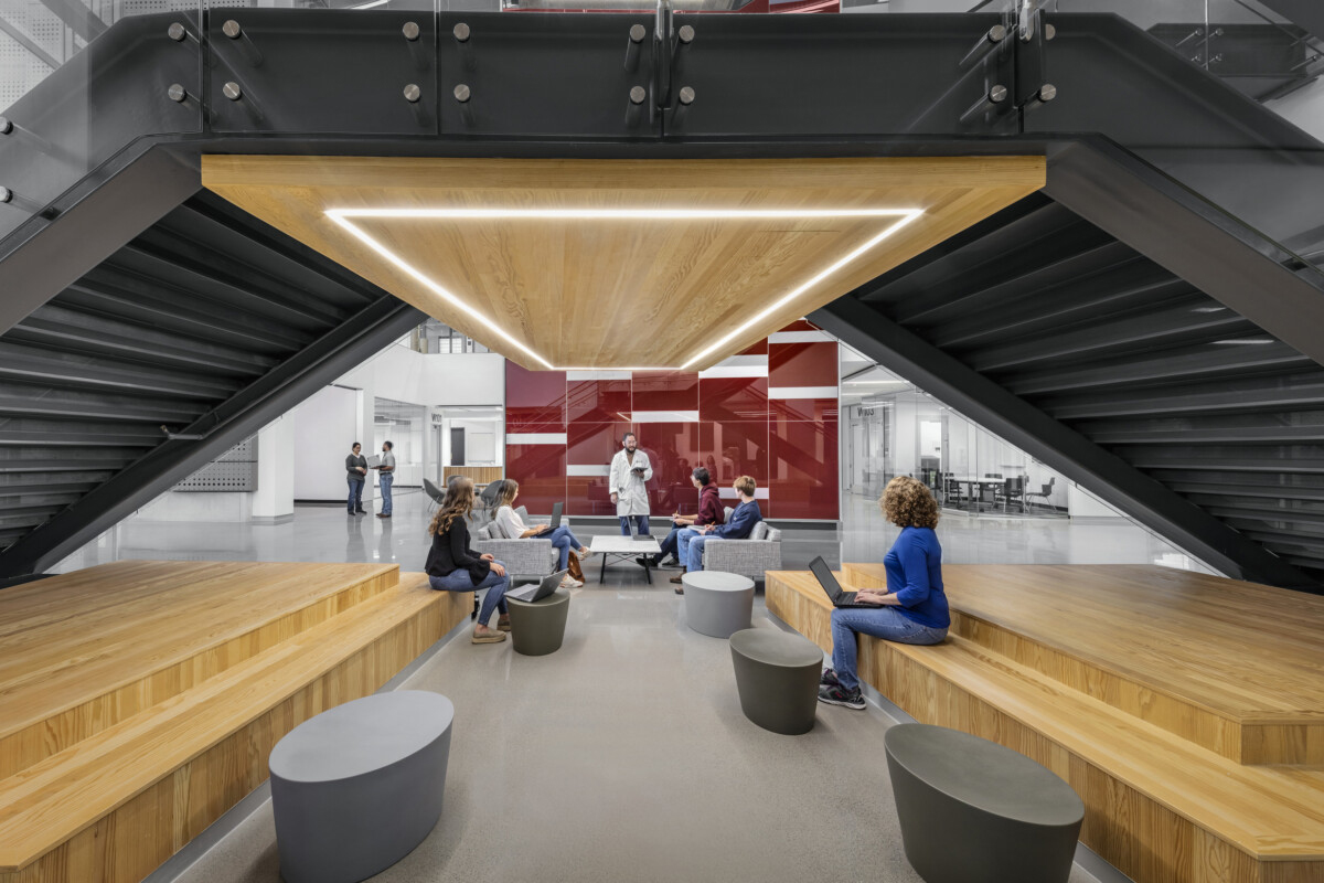 Texas A&amp;M University chemist Ed Lee leads an informal study session in the first-floor lobby and seating area of the Instructional Laboratory &amp; Innovative Learning Building at Texas A&amp;M University