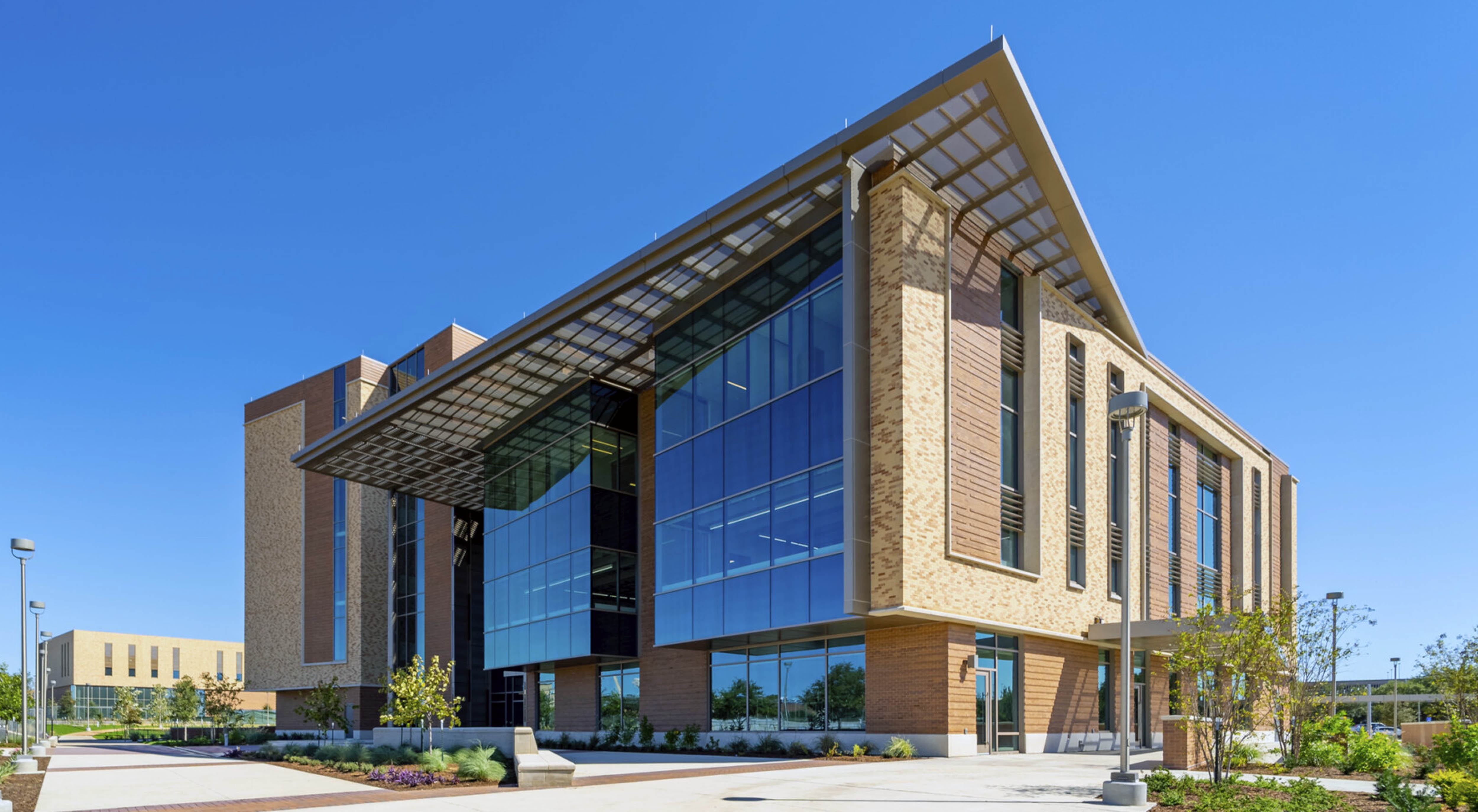 A view from the north entrance of the Instructional Laboratory &amp; Innovative Learning Building on the Texas A&amp;M University campus