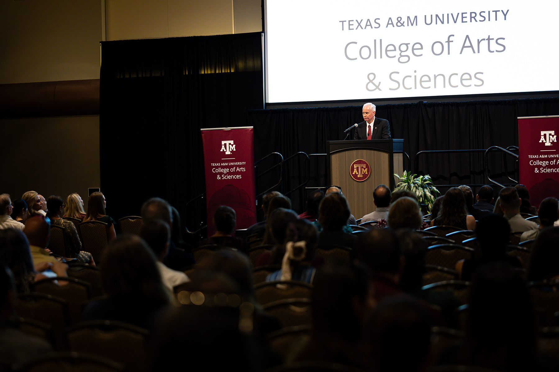 Dr. Mark J. Zoran, dean of the College of Arts and Sciences at Texas A&amp;M University, delivers a State of the College address on September 24, 2024, in the Memorial Student Center's Bethancourt Ballroom