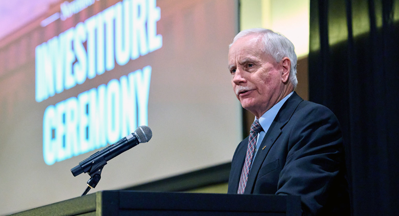 Texas A&M University College of Arts and Sciences Dean Mark Zoran delivers remarks at the college's investiture ceremony on Nov. 15, 2024