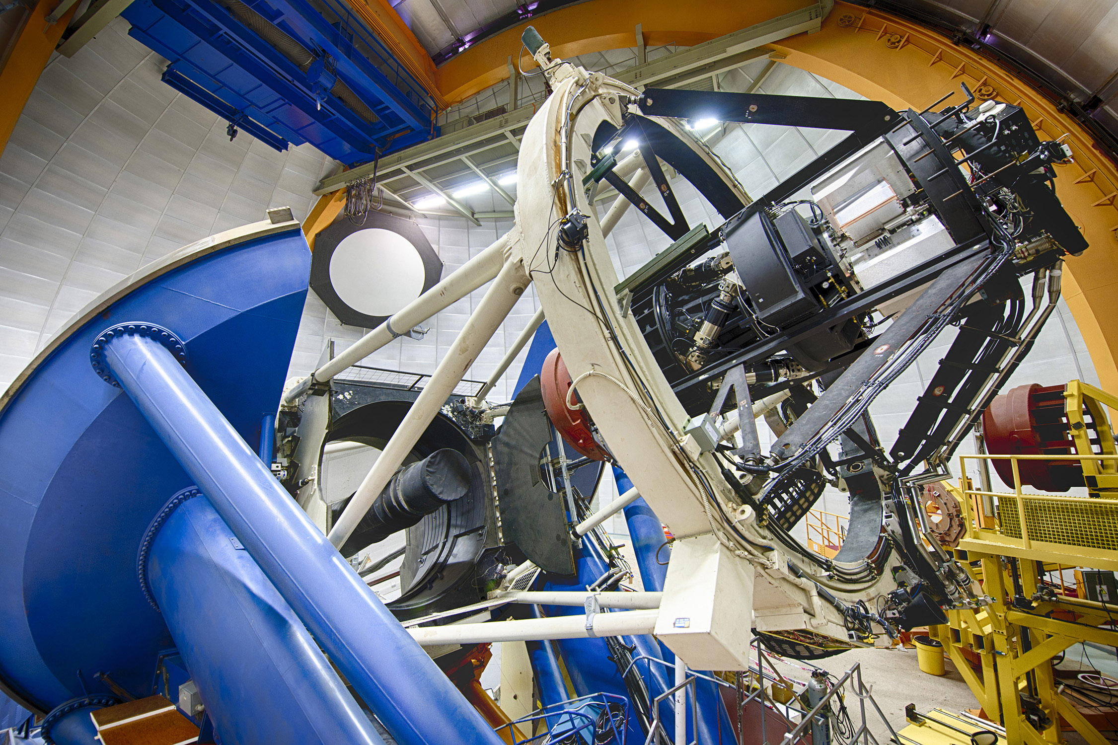 Close-up image of the Dark Energy Camera, mounted on the Victor M. Blanco Telescope in Chile and used in the Dark Energy Survey.
