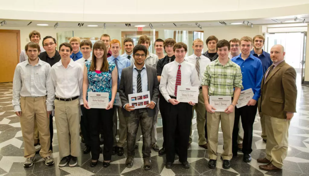 Fall 2012 Addison Wesley/Benjamin Cummings Mechanics Scholars, pictured with Texas A&M physicist Dr. David Toback (front row, far right).