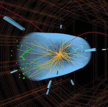 a computer generated image representing particle paths from a collision in a collider