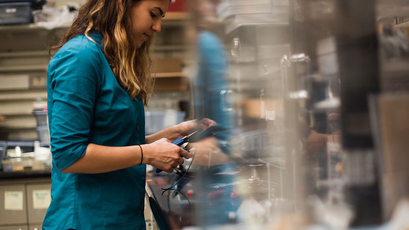 student in a lab