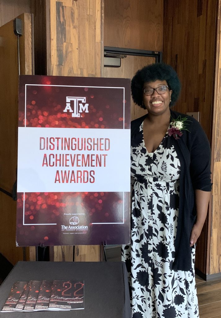 Graduate Student Jalia Joseph wins the 2022 Murray and Celeste Fasken Distinguished Graduate Student Teaching Award and the Association of Former Students Distinguished Graduate Student Teaching Award